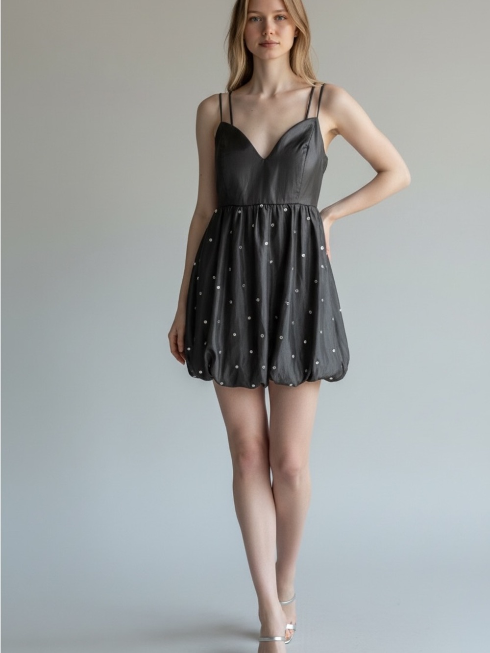Black Polka Dot Bubble Hem Mini Dress